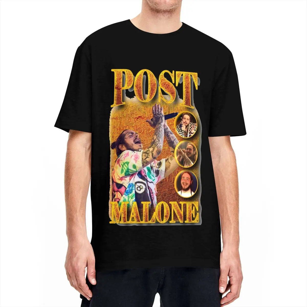 Kawaii P-Posts M-Malones Fire Vintage T-Shirt Unisex Round Neck Short Sleeve Tops Cotton Clothes