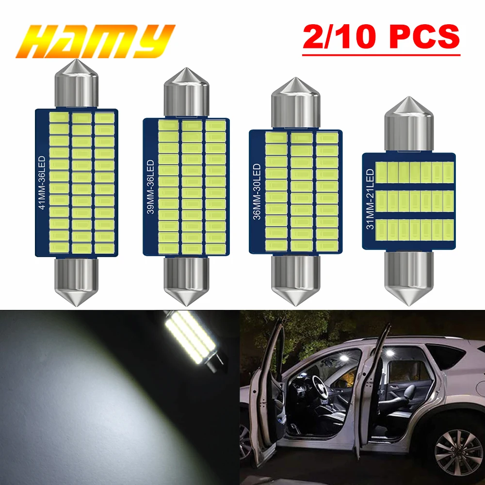 2/10 PCS C5W LED Bulb Canbus Festoon 31mm 36mm 39mm 41mm LED Error Free 12V 6500K White Car Interior Dome License Plate Lights