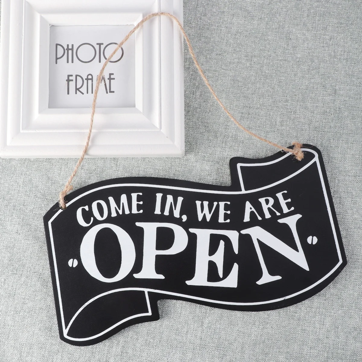 Wooden Open and Closed Two Sided Sign with Rope for Hanging Vintage Business Sign (Black) come in door sign