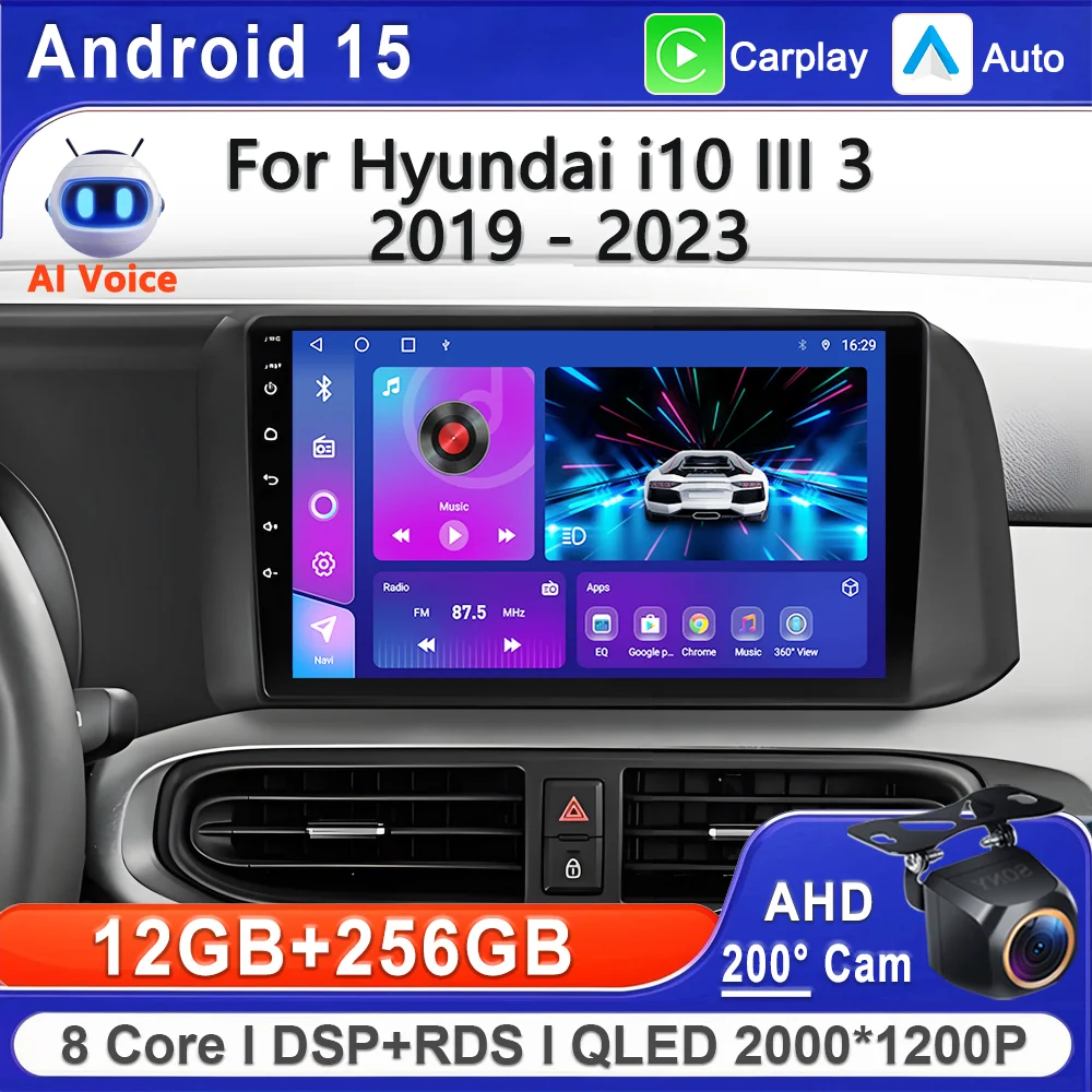 

Android 15 Car For Hyundai i10 III 3 2019 - 2023 LHD RHD High-performance CPU GPS Navigation HDR BT Touch Screen Multimedia DVD