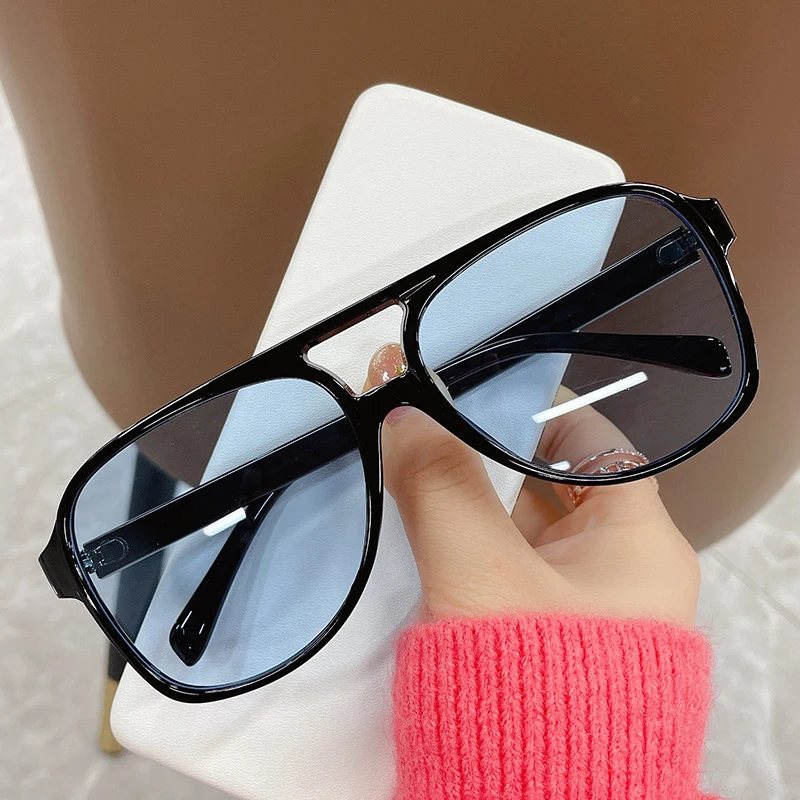 Classic Oversized Pilot Sunglasses Women Retro Vintage Double Bridge Big Sun Shades Glasses Unisex 90s Yellow Driving Eyewear