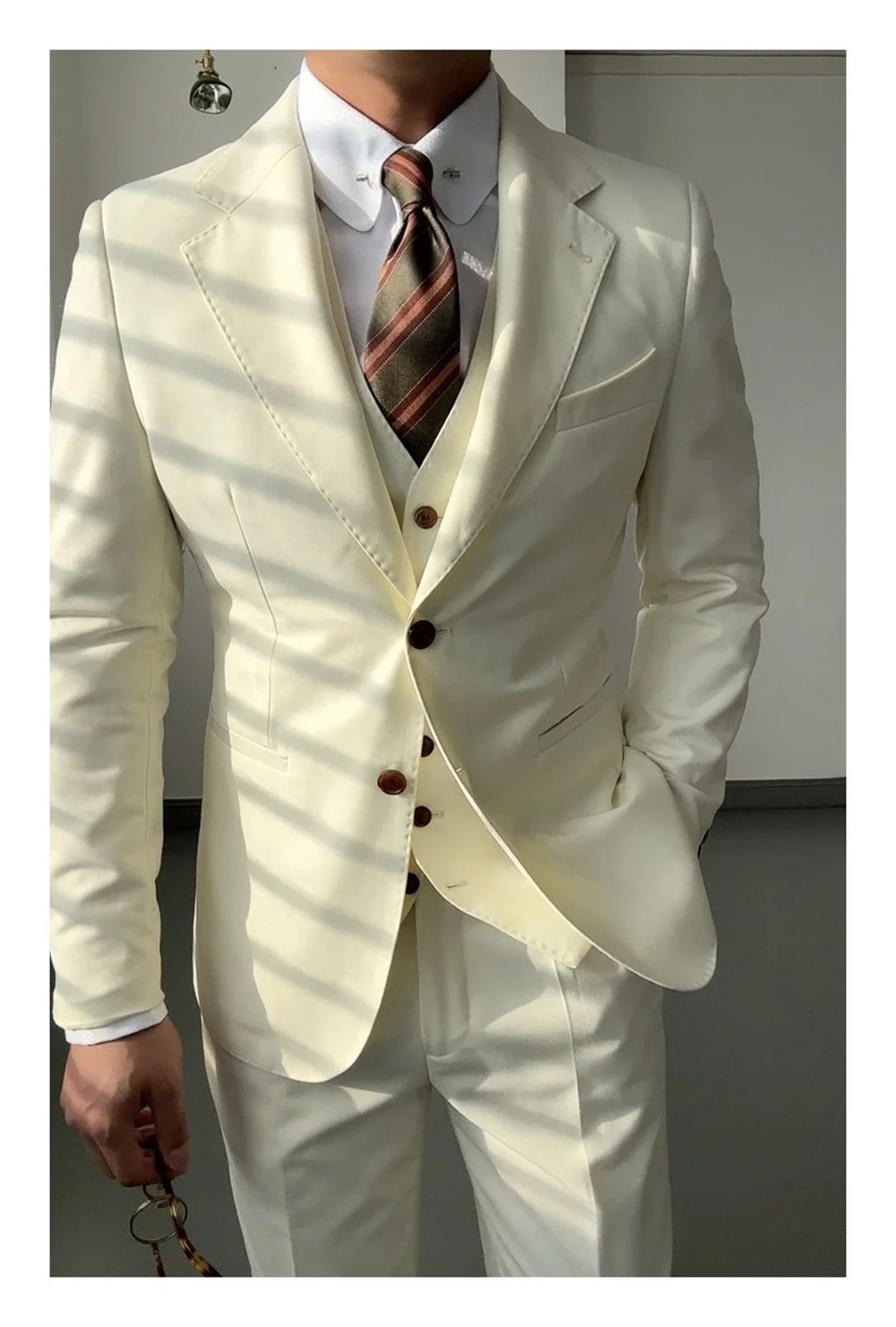 Handsome fashion temperament rice apricot suit casual business slim single-breasted suit high appearance level suit