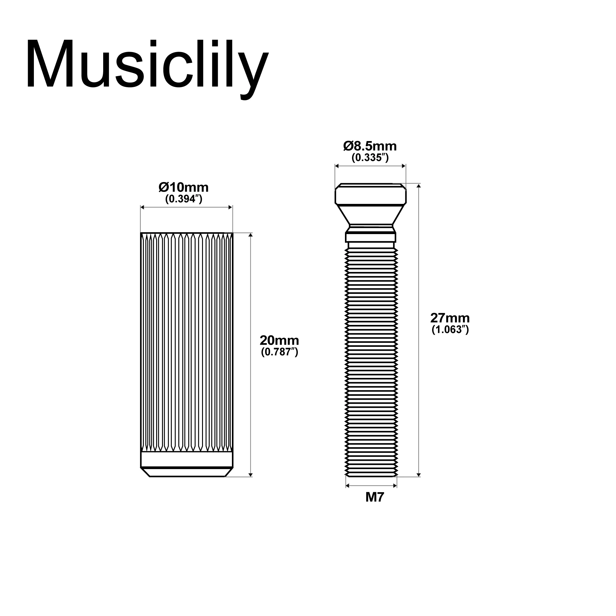 Musiclily Pro 10mm Bushing M7 Metric Post Studs for Electric Guitar Tremolo Bridge (Set of 2)