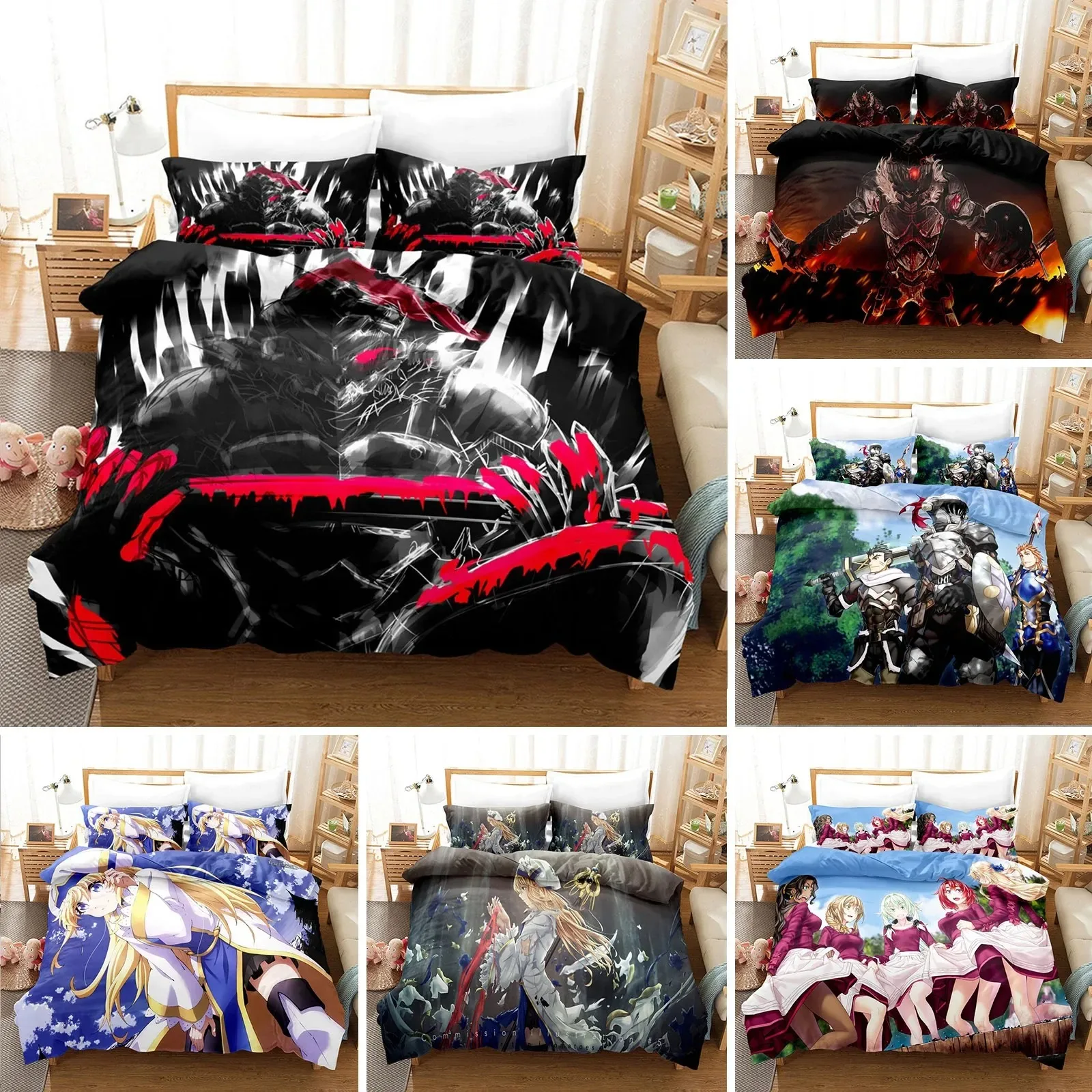 

Goblin Slayer Bedding Set Anime Girl Bed Linen Quilt Duvet Cover Sets Home Decor Single Queen King Size Gift Kids Kawaii Cartoon