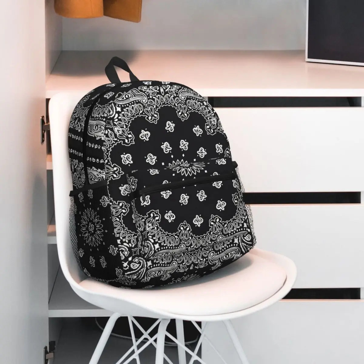 Colorful Paisley Black Pattern Backpack Daypack Large Capacity Boys Girls BookBag School Bag Shoulder Bags for Men Women