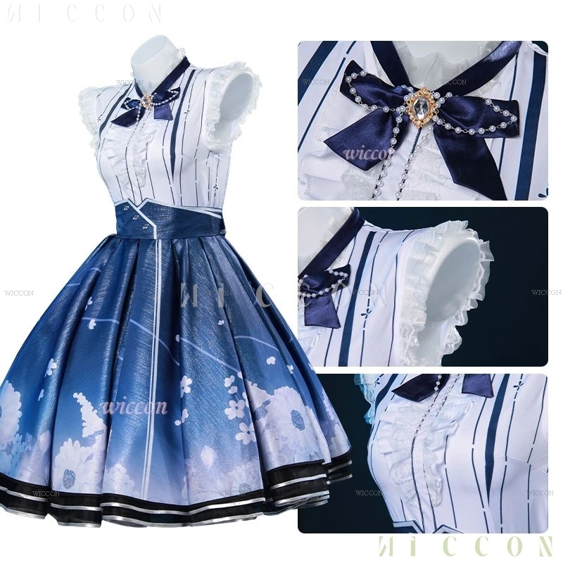 Parrucca del costume cosplay Infinity Nikki Gonna Lolita Abito blu Set Donne Kawaii Ragazze Dolce vestito Gioco di Halloween Abito di memoria floreale