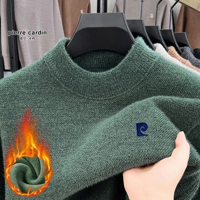

Мужской утепленный свитер Pierre Cardin с флисовой подкладкой, воротником-стойкой, вышивкой, для повседневной носки, из полиэфирного волокна, зимний, теплый