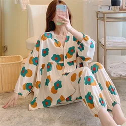 Baggy Pajama Sets Women Lantern Sleeve Summer Elegant New Sleepwear Simple Lady Thin Breathable Mixed Color Casual Sleepwear