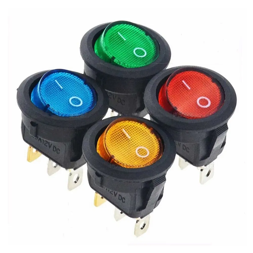 8pcs KCD1 On/Off 3-Pin 2-Position Snap 20A 12V Red LED Round Boat Rocker Switch with LED For Househeld DIY Replacement