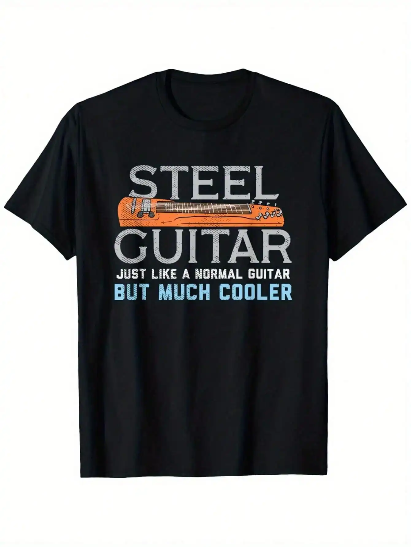 Steel Guitar Guitar Player-Shirt,% Cotton, Men'S Guitar-Shirt, 180g, Round Neck, Black, S--% Cotton-Shirt
