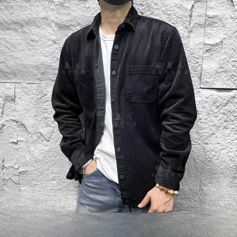 

Retro Corduroy Men's Shirt Versatile Washed Casual Style Autumn Winter Fashionable Breathable Long Sleeve Standard Fit Pure C...