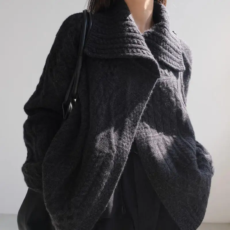 

Модный новый винтажный вязаный свитер из хлопка, женский свитер на весну и осень, свитер с высоким воротом, мягкий хлопковый вязаный кардиган