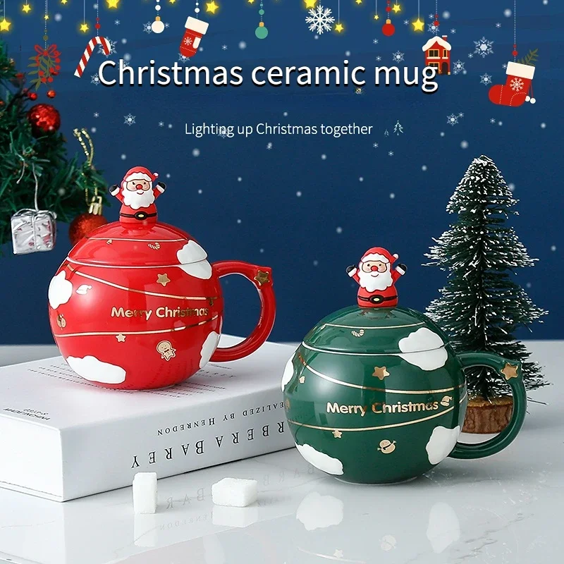 

Christmas Mugs with Lid and Spoon Gift Box, Large Capacity Practical Creative Coffee Ceramic Cup, Lovers Planet Cups, Coffee Mug