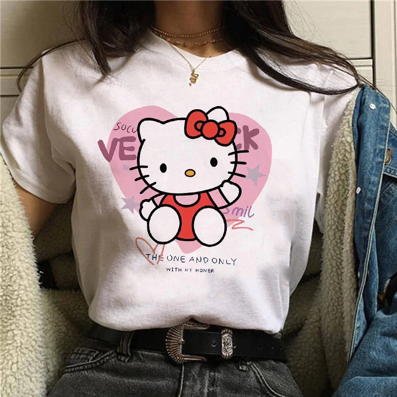 Fashion 90s Cute Kawaii Manga Y2k Japanese Anime Hello Kitty T Shirt Women T-shirt Sanrio Clothes Tshirt Short Sleeve Tops Tee