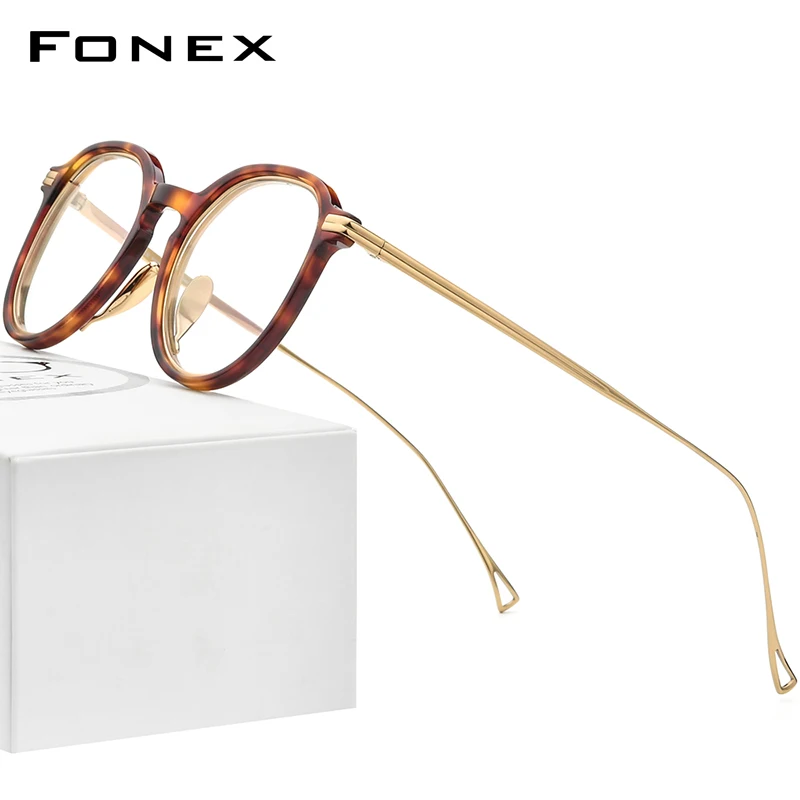 

FONEX Acetate Titanium Glasses Frame Women 2024 Vintage Retro Round Eyeglasses Men Spectacle Eyewear F85663