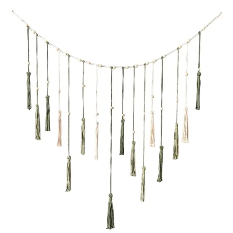 SHGO-Hand Woven Macrame Tassel Garland, Bohemian Cotton Wall Hanging Banner For Bedroom Nursery Wedding