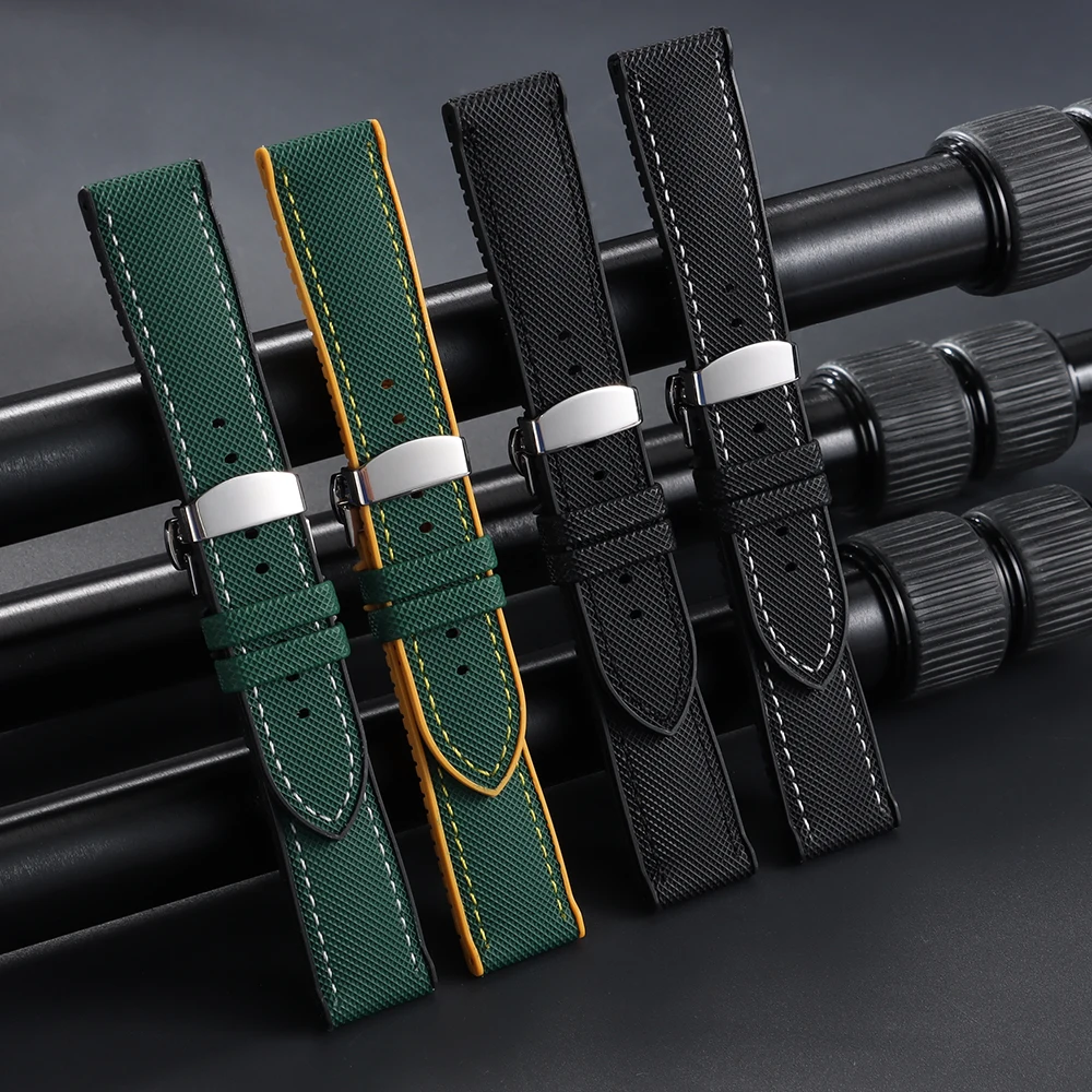 Nylon-Segeltuch-Gummi-Hybrid-Uhrenarmband 18/19/20/21/22/24mm für IWC, Tudor, Seiko, Omega mit Schmetterlingsverschluss – Detail 10