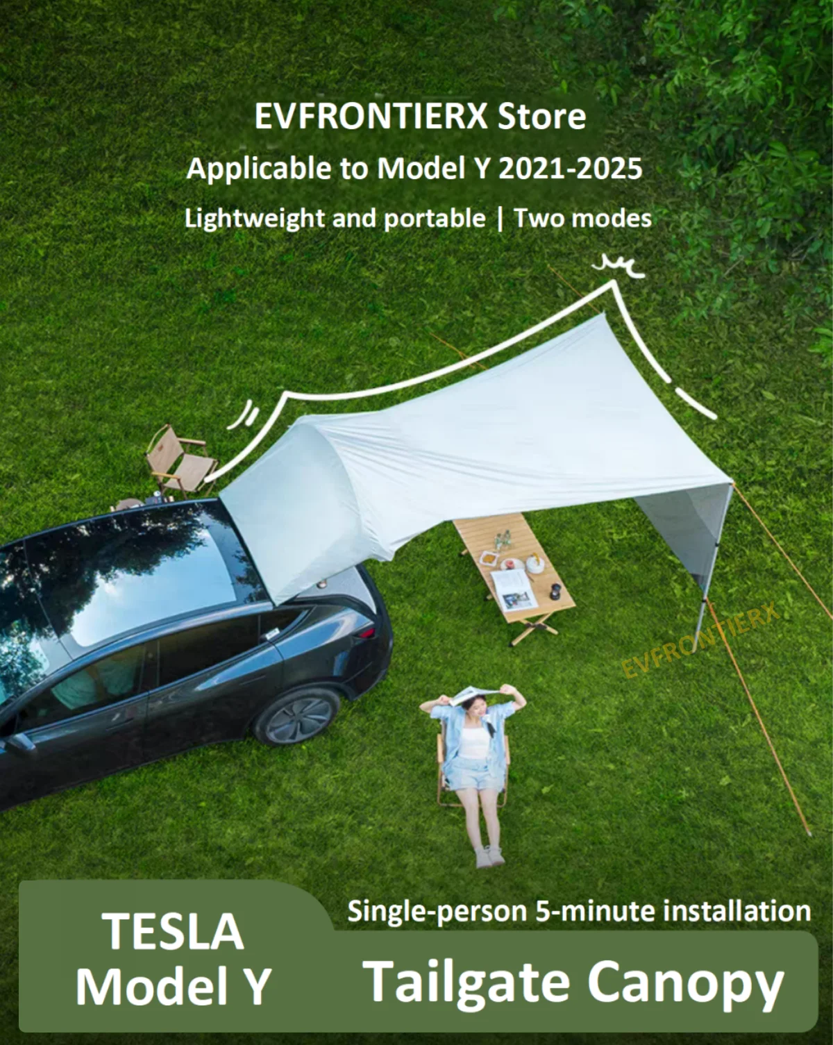

Tailgate Canopy for Tesla Model Y 2021-2025 MY Juniper 2025 Outdoor Camping Tent Rear Trunk Awning Sun Shelter Waterproof Canopy