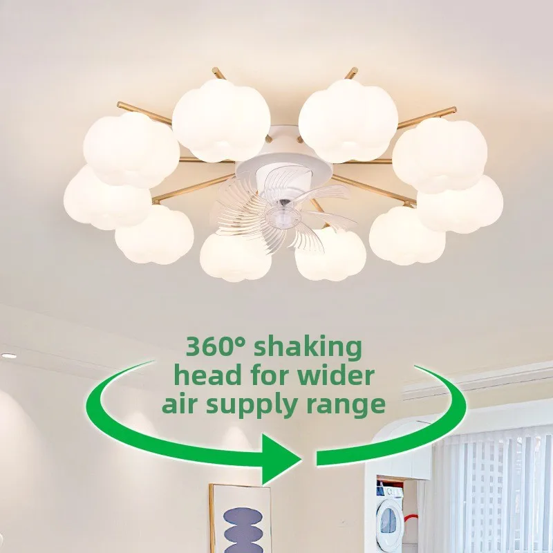 French Cream Style Multi-Heads Ceiling Fan Lights Parlor Hall Main Ceiling Fan Lamps Cotton Shaking Modern Simple Dining Rooms