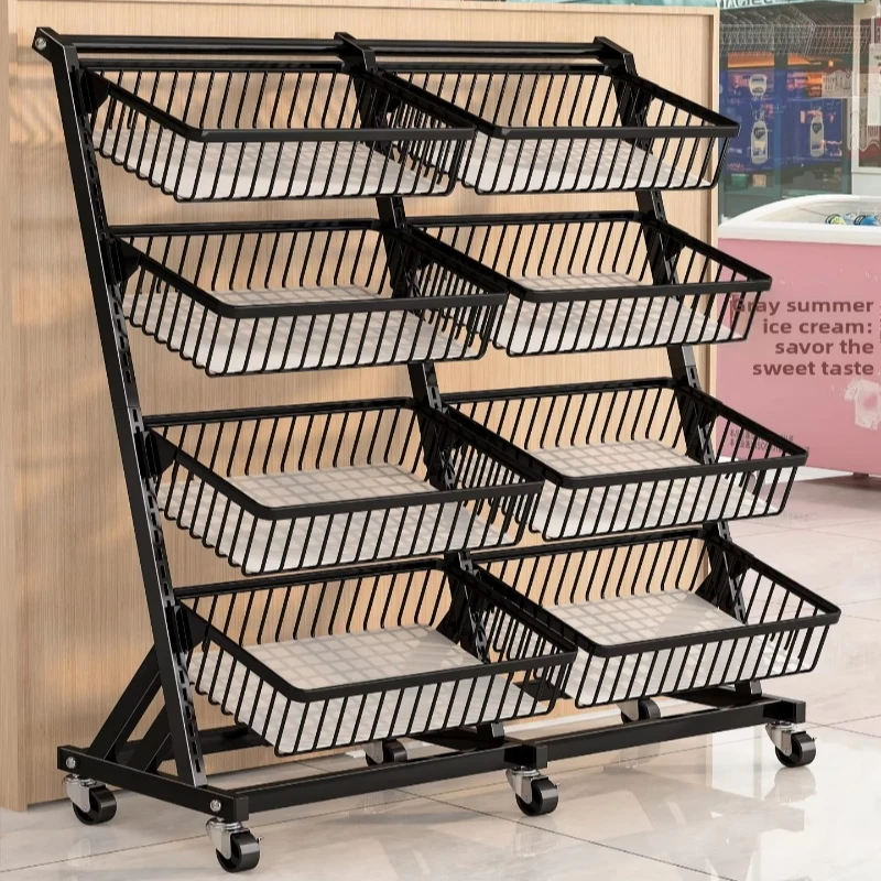 Supermarket fresh shelves floor-to-ceiling mobile fruit and vegetable display shelves carbon steel