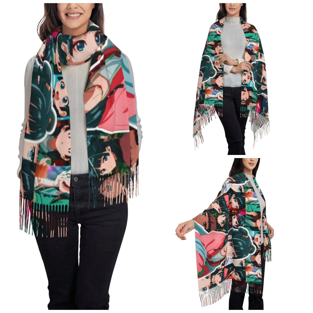 The Apothecary Diaries Maomao Scarf Women Fall Winter Cashmere Shawls and Wrap Cartoon Anime Long Large Scarves with Tassel