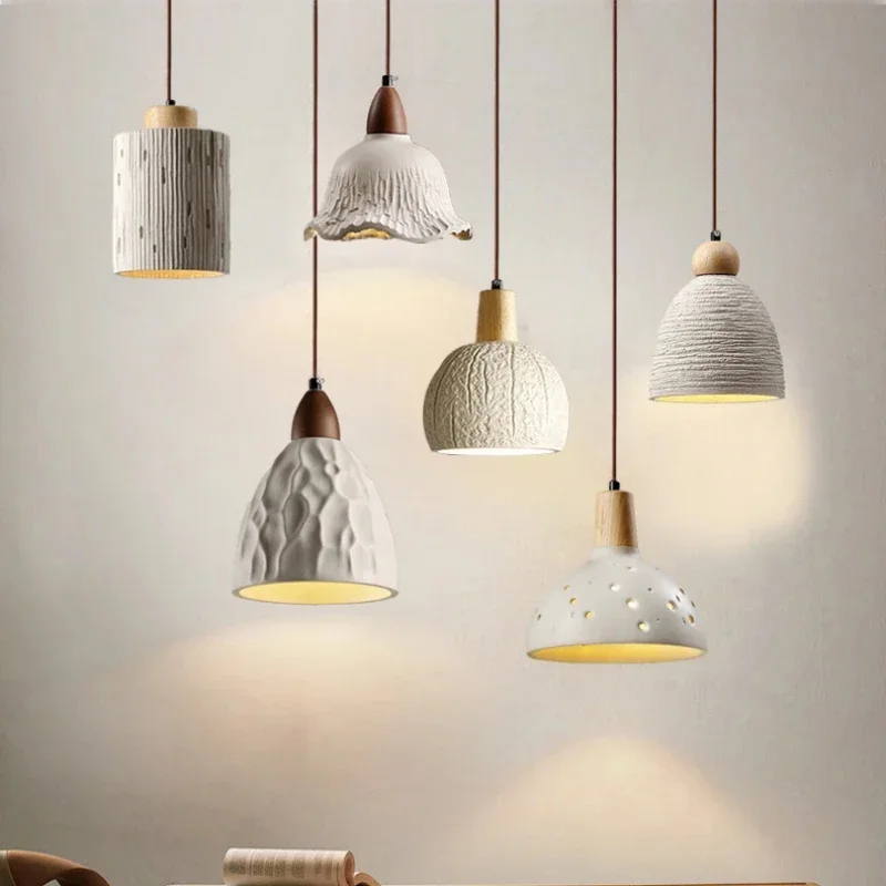 

Wabi-sabi Style Bedroom Pendant Light Vintage Cement-made LED Hanging Line Lamp 90-240v For Indoor Home Bedside Living room Deco