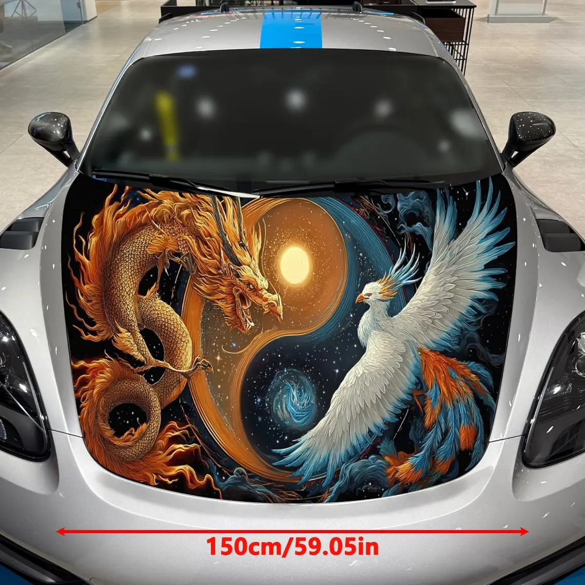 Dragon and Phoenix Tai Chi Car Vinyl Wrap, PVC Material Waterproof Car Hood Sticker, Self-Adhesive Scratch-Resistant Stickers fo