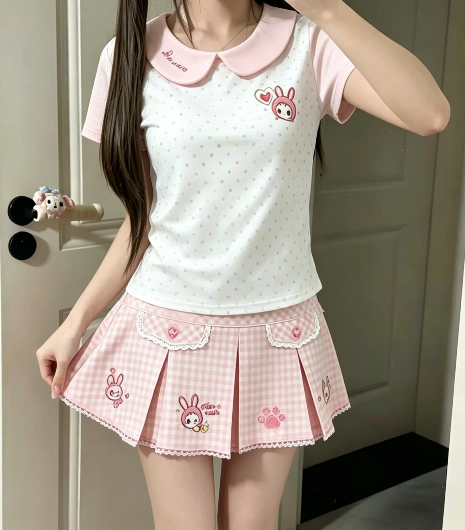 Japanese Lolita Style 2 Piece Set Sweet Bow Cat Print Tee Frill Cake Mini Skirt Women Y2K Harajuku Cosplay Daily Wear Suit