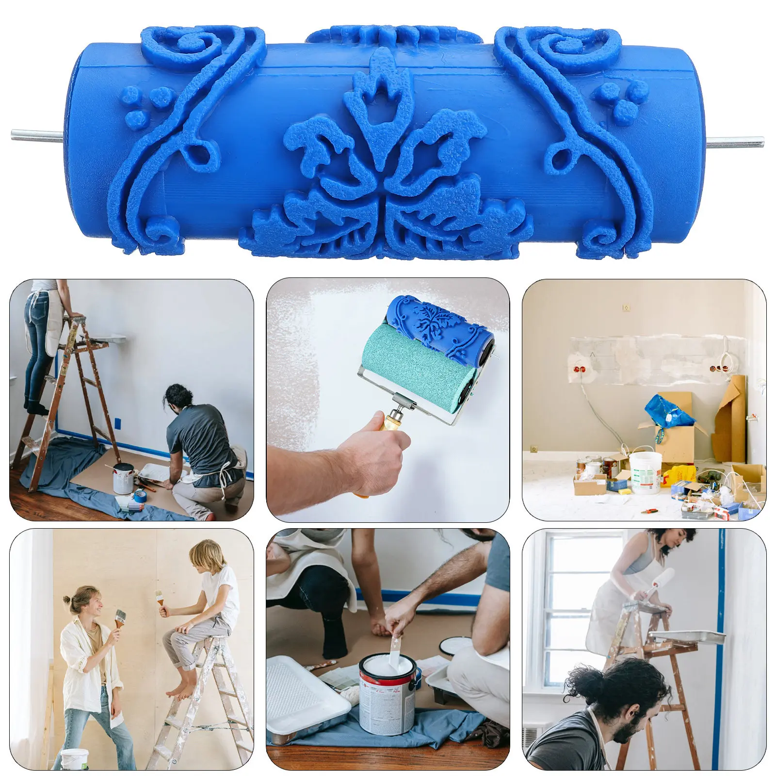Portable Wall Decoration Paint Roller For Wall Painting Professional Decor Flower Design Cover 15X5