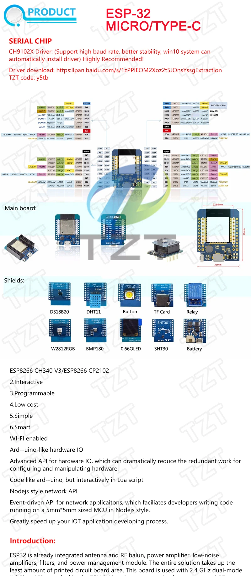 DIYTZT 1/3 Stück Für Wemos Mini D1 ESP8266 ESP32 ESP-32S WIFI Bluetooth CP2104 Entwicklungsboard-Modul für Arduino mit Pins – Detail 1