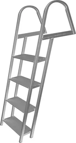 

Marine Aluminum Dock Ladder – Anodized Boat Dock Ladder with Angled Non Slip Steps, J Hook Mounting Hardware, 300 lb Capacity fo