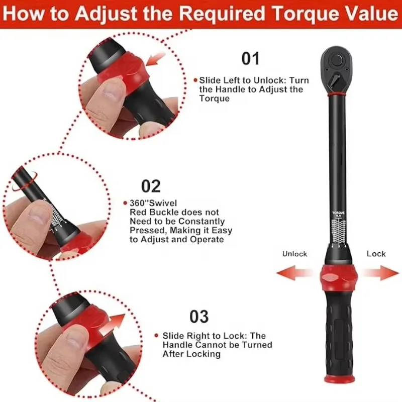 Wrench 1/2 Inch 20-230 Nm, Dual-Direction Adjustable Wheel Torque Wrench