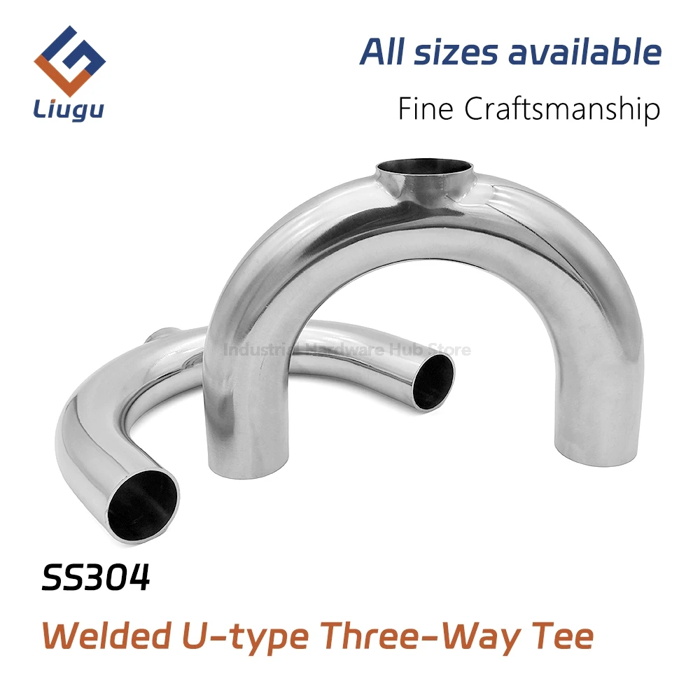 304 Stainless Steel Sanitary U Shaped Return Bend Tee, 19-51mm OD Butt Welding 3 Way Fitting Splitter for Homebrew Beer Beverage