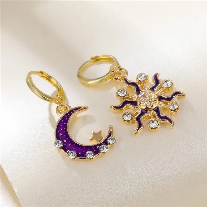 2023 New Antique Asymmetric Sun Moon Star Zircon Earrings for Women Dangle Earrings Bohemia Cool Fashion Custom Jewelry