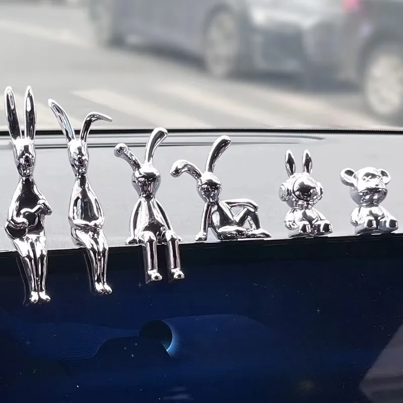 Cute Rabbit Cartoon Animal Ornaments Car Interior Decoration for Center Console Dashboard Fashion Auto Accessories