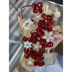 Luxury 3D Diamond Phone Case for iPhone 14, 15, 13, 12, 16 Pro Max, Perfume, Pumpkin, Rhinestone Back Cover