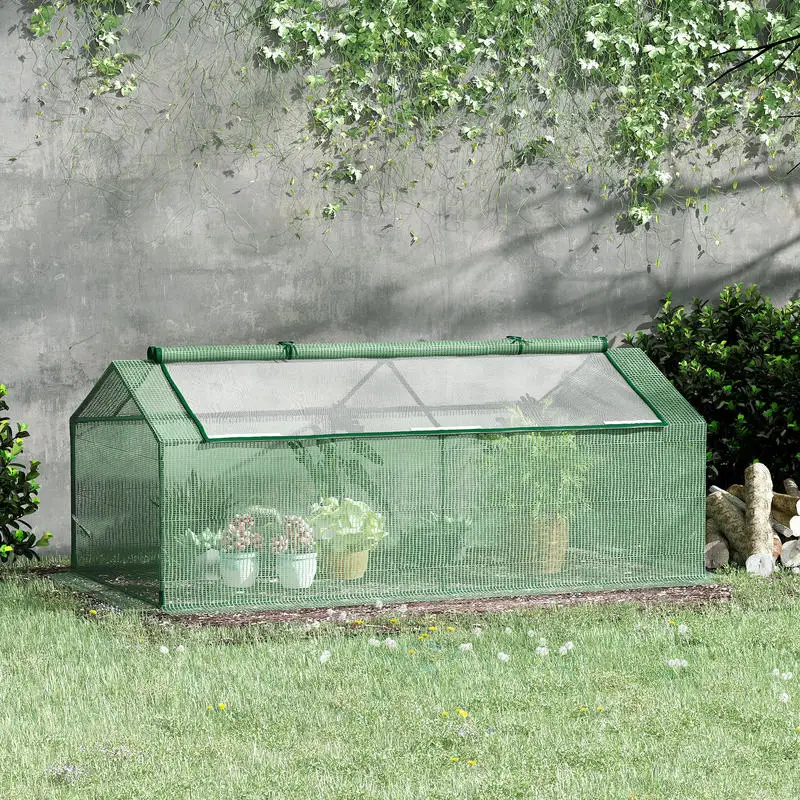 Outsunny 71" x 36" x 28" Mini Greenhouse Portable Hot House for Plants with Large Zipper Windows for Outdoor, Indoor, Garden, Green view 2