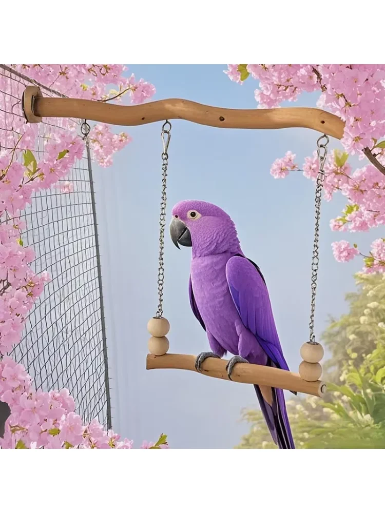 Natural Wood Pet Parrot Toy Bird Swing Exercise Climbing Standing Wooden Toys Pet Parrot Macaw Hammock Bird Toy