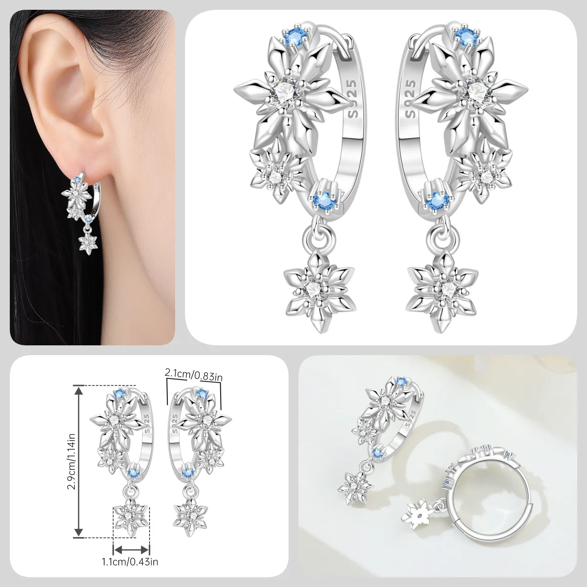 Orstarry S925 Sterling Silber Schmetterling-Blumen-Ohrringe und Halsketten-Set, Exquisites Herz-Hänge-Schmuckset für Damen, Party-Geschenk – Detail 29