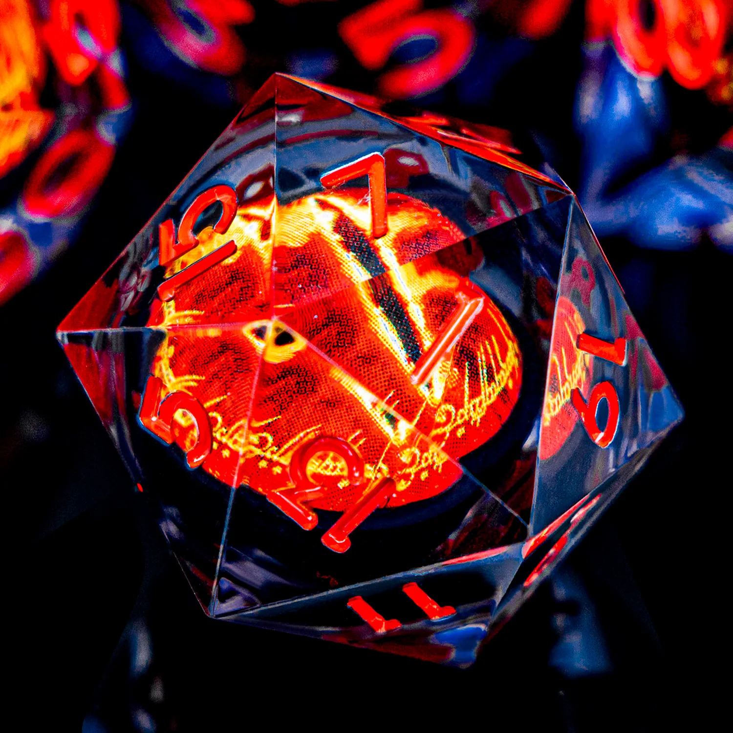 7PCS Lliquid Flow Core Eye of Sauron D20 Dnd Sharp Edge Resin Dice Set D and D Dungeon and Dragon Role Playing Games D&D Dice
