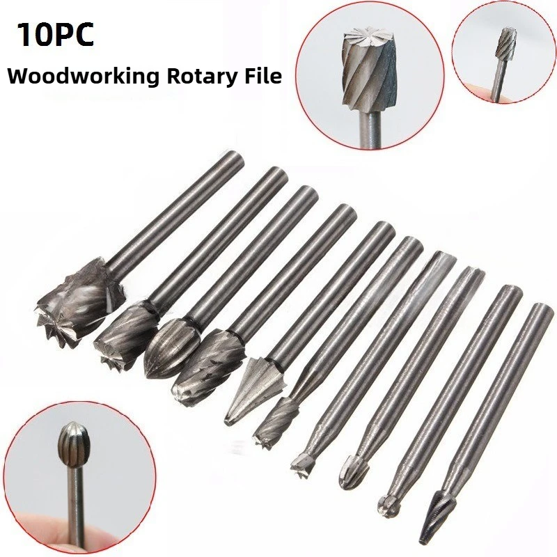 10pcs HSS Rotary File For Steel Milling Cutters For Metal Rat-tail File Hard Metal Rotary File Set Compatible Woodworking Tool