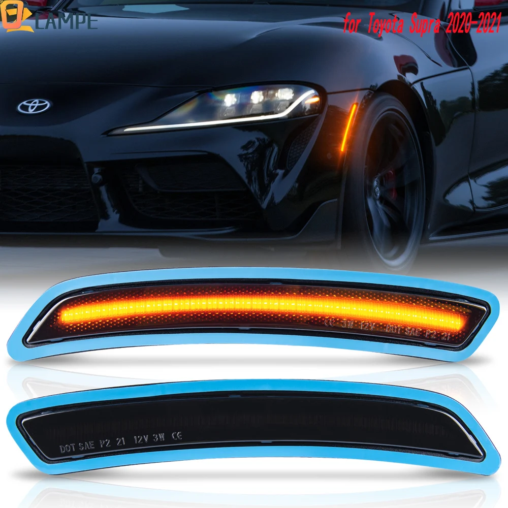 

2 шт., 72 светодиода, янтарный боковой габаритный фонарь для Toyota Supra 2020-2021, отражатель переднего бампера, светодиодная лампа-расклаждение крыла
