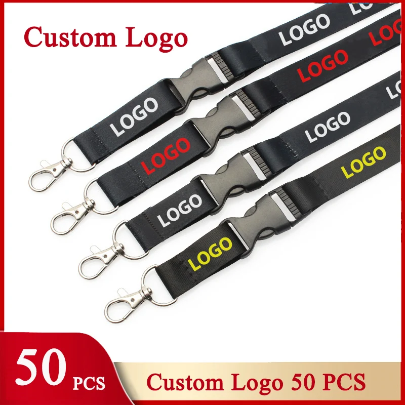 50 PCS Customized Logo Lanyard Full Color Printing Company Logo 2cm Wide Personalized Neck Strap For Key Chain Staff ID Card