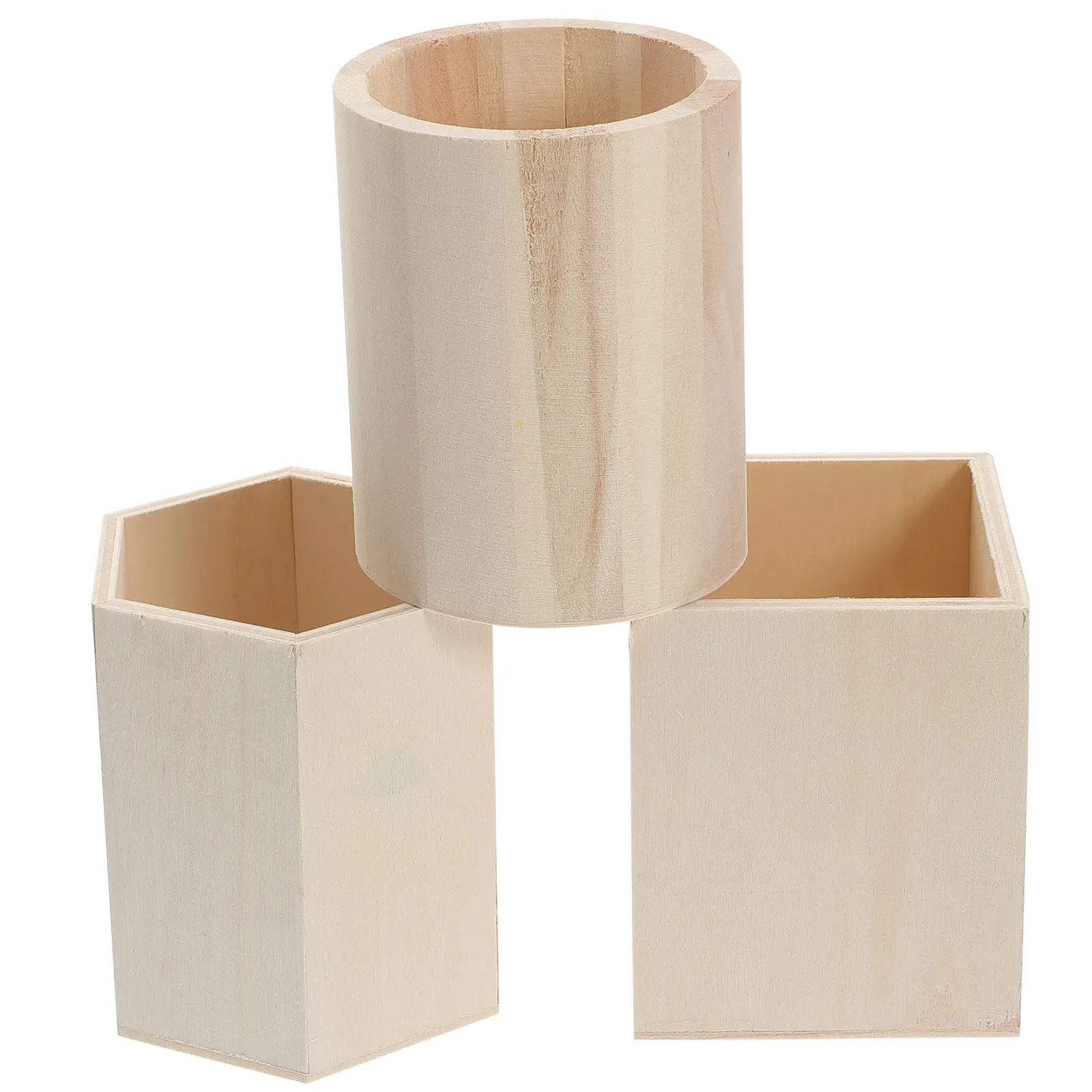 3Pcs Wood Pen Holder Pencil Cup Desk Organizer Makeup Brush Container Desktop Storage Office Use Pen Holder Office Supplies