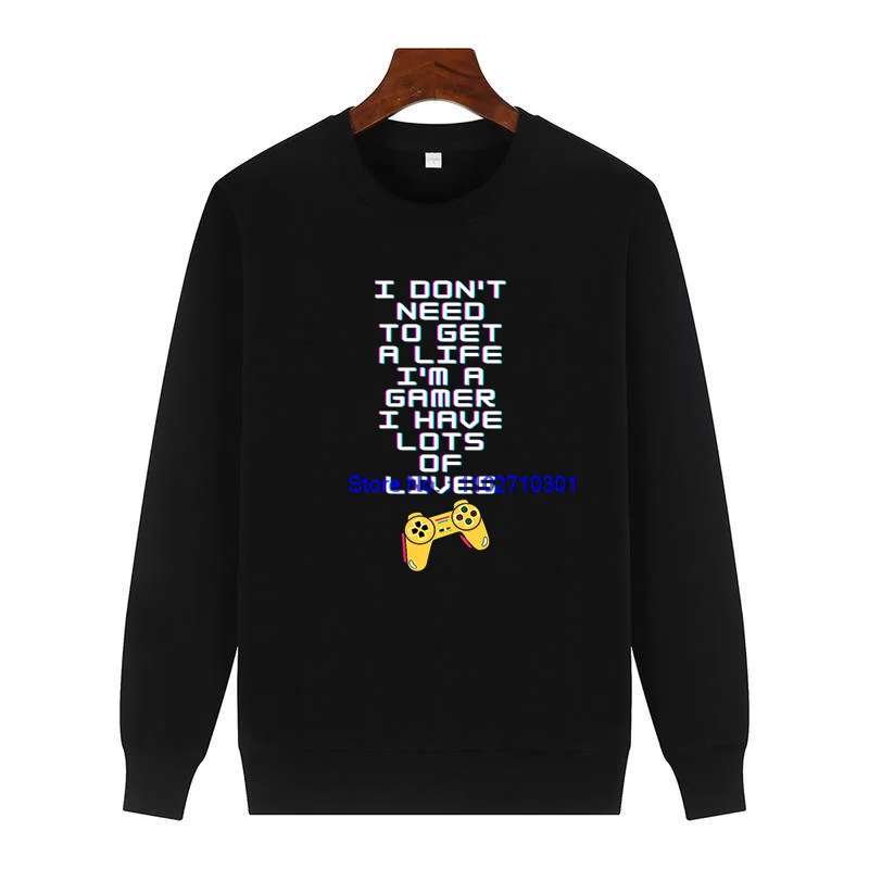 Men's Crew Neck Fleece Pullover Sweater 'I Don't Need to Get a Life I'm a Gamer' Print Warm And Comfortable for All Ages