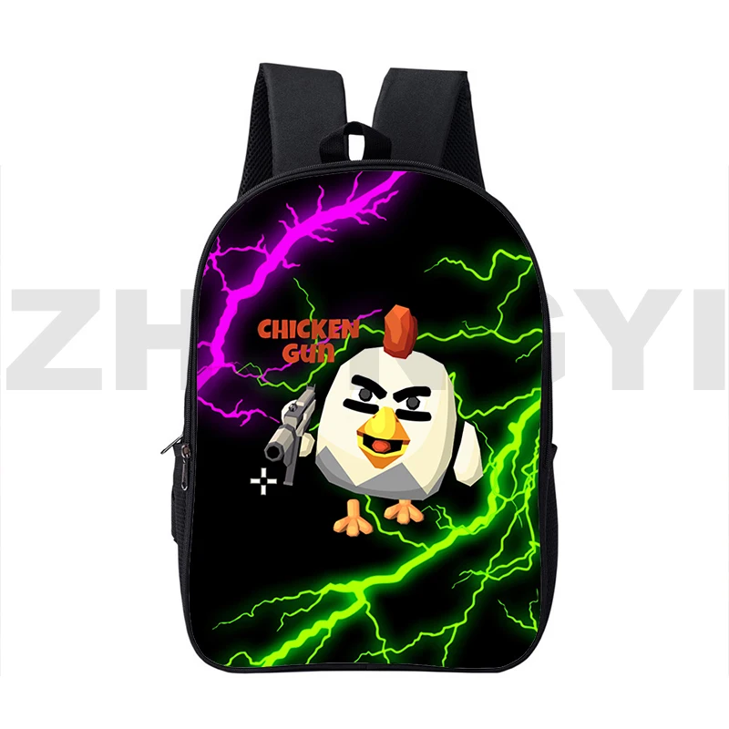 Children Students Chicken Gun 3D School Backpack 16 Inch Anime Chicken Gun Bookbag Men Canvas Notebook Outdoor Sport Travel Bag