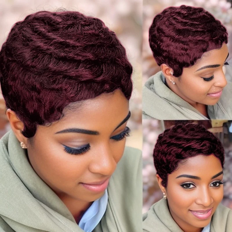 자연스러운 스트레이트 레이어드 픽시컷 인모 풀머신 메이드 가발 1b/30 # /4 # 99J 데일리 유즈 컬러