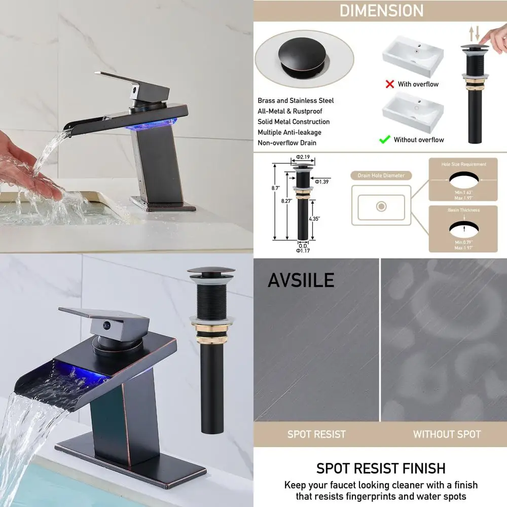 

Single Hole Oil Rubbed Bronze Bathroom Sink Faucet with Metal Drain and 2 Water Lines