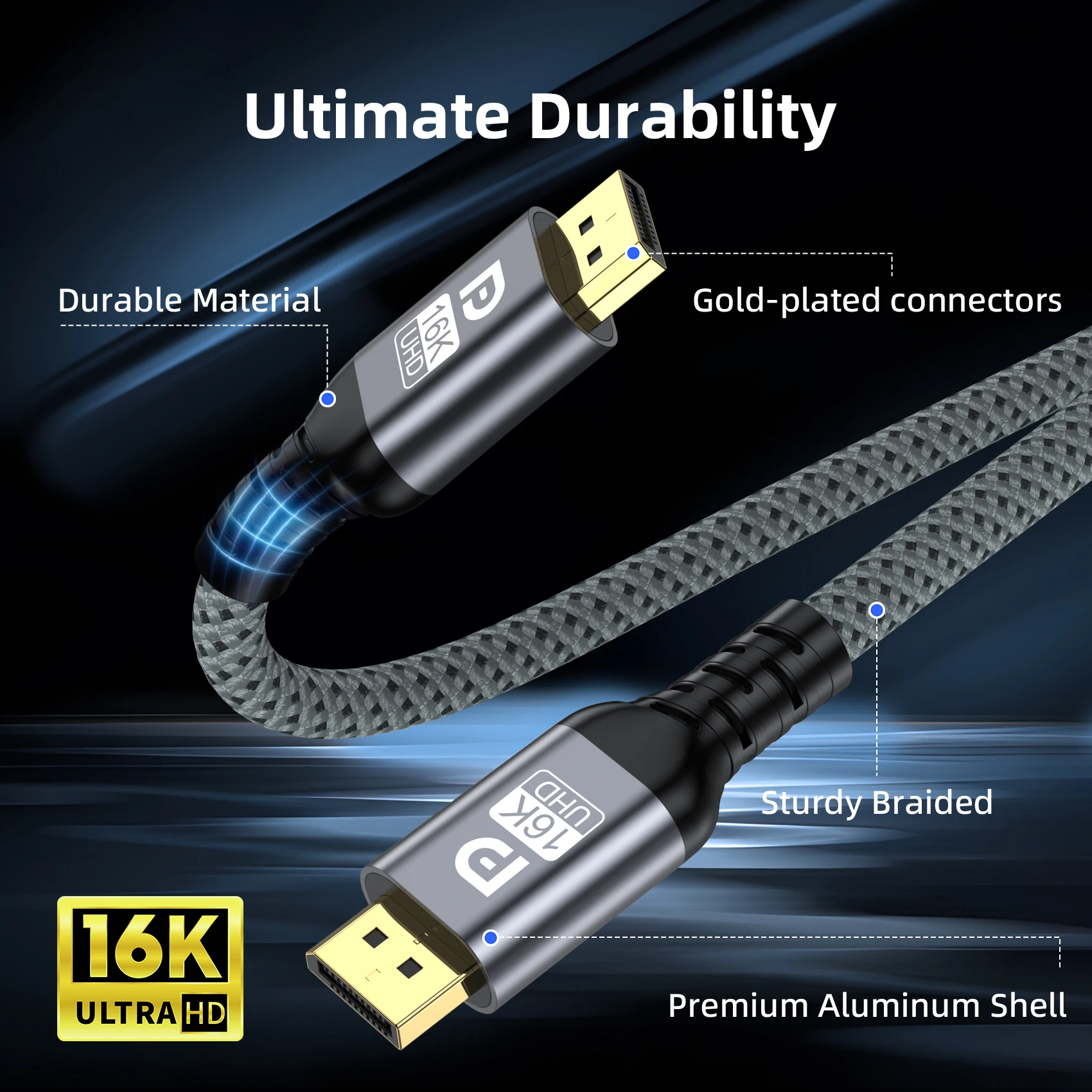 Kabel DP 2.1 16K@60Hz DisplayPort do DisplayPort, męski-męski, przewód wideo do gier, do PC, telewizora, monitora — zdjęcie produktu 6