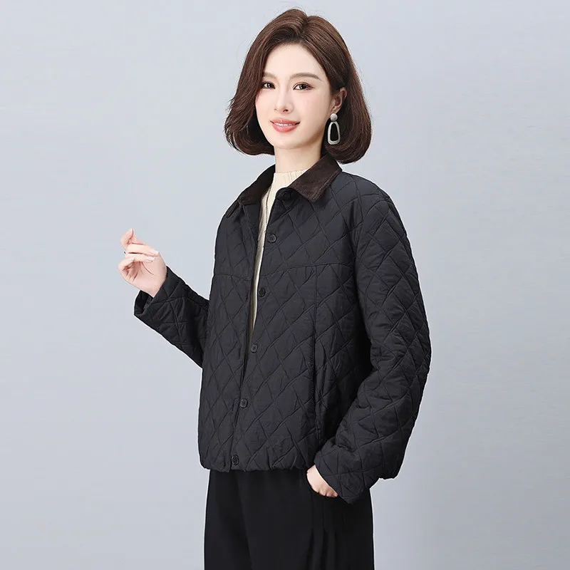 Women Short Quilted Padded Jacket Light Weight Warm Casual Fashion Outerwear For Middle Aged Ladies Autumn Winter